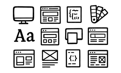 Wall Mural - Hand-drawn web design icons collection with sketch style elements