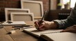 © AJI EGY TAMA - A close-up of a hand writing with a fountain pen, capturing smooth ink flow on textured paper. Warm natural lighting highlights elegant penmanship with crisp shadow details.