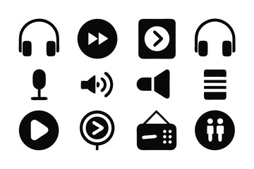 Poster - Vector art of a collection of black vector icons for media and communication applications