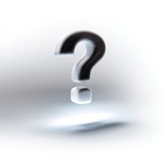 Poster - A small, pristine white question mark appearing from a glowing light, isolated on a pure white background. Inquiry, new question.