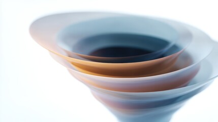Poster - Overlapping translucent layers forming an abstract funnel, isolated on a pure white background. Process, conversion.