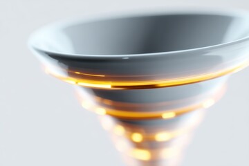 Poster - An abstract representation of a data funnel, with glowing lines flowing in, isolated on a pure white background. Data processing, lead generation.