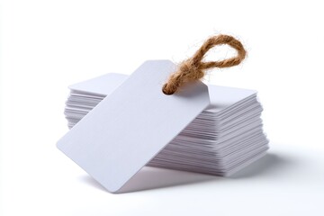 Poster - A stack of crisp, white blank gift tags, isolated on a pure white background. Gifting, personalization.