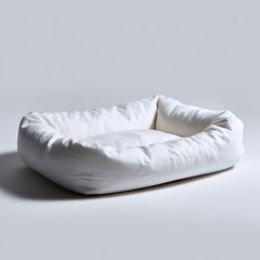 Poster - A plain white pet bed empty, simple cushion, isolated on a pure white background. Pet comfort, rest.
