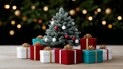 Wall Mural - christmas tree with many presents around it. the tree is surrounded by a variety of colorful boxes, 