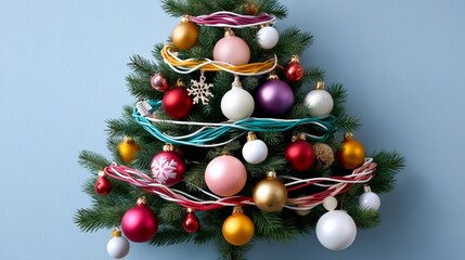 Wall Mural - christmas tree with many different colored ornaments. the tree is decorated with a variety of orname