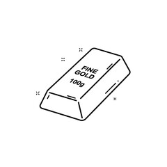 Poster - This simple graphic outline features a fine gold bar, weighing 100 grams, representing valuable assets and secure investments on a clean white background.