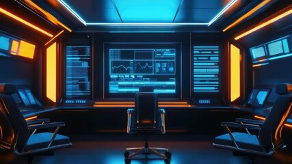 Poster - High-Tech Control Room with Futuristic Design and Dynamic Lighting for Science and Technology Projects 4k video footage