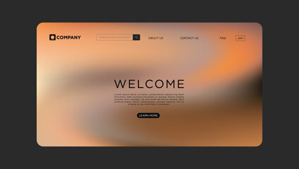 Modern welcome page for website with blurred background and simple navigation elements at the top