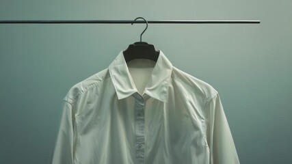 Poster - A single white shirt hung on a clothes rack with other garments, possibly in a bedroom or closet