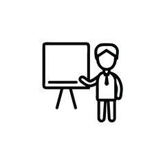 Poster - Outline icon a person in a suit standing by a whiteboard teacher student