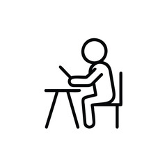 Poster - Outline icon child writing at desk with pencil chair
