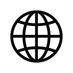 Fototapete - A black and white globe icon with grid lines on a plain white background