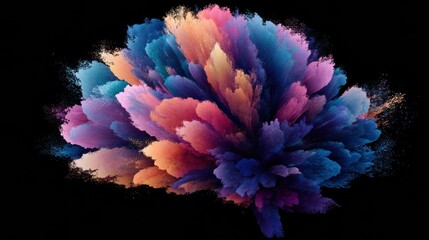 Poster - Colorful Abstract Explosion Resembling a Brain on Black Canvas With Blank Lower Space for Dynamic Visual Impact