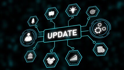 Poster - System Update Business Technology Progress Innovation Growth Finance Banking Network Data Digital. Update System Business Animation. Digital Transformation With Growth Strategy And Innovation.