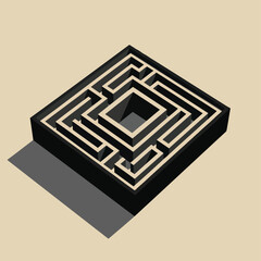 A three-dimensional black square maze with a shadow shown in an isometric perspective.