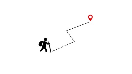 Poster - Animated Hiker Trekking Journey Adventure Travel Exploration Path Route Map Navigation Minimalist. Hiker Trekking Path Animation Showing Journey. Minimal Map Icon For Motion Design.