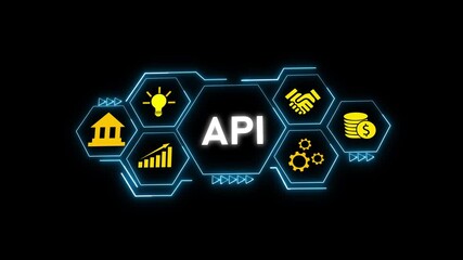 Poster - A P I Interface Technology Hexagon Network Digital Innovation Blockchain Finance Cryptocurrency. API Interface Hexagon Network Animation. Digital Blockchain Finance Shows Innovation Growth.