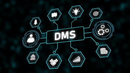 Poster - Digital Document Management System D M S Animated Graphic Abstract Network Technology Business. DMS Document Management System Animation. Digital Workflow Growth With Secure Cloud Interface.