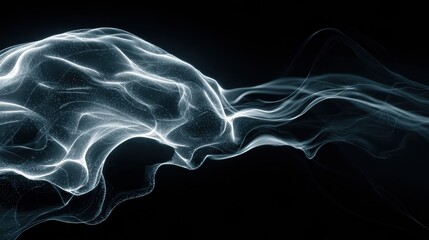 Poster - Brainwaves Represented as Glowing Curves in Dark Space Highlighting Neurological Patterns and Activity During Cognitive Processes at Night