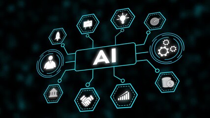 Poster - Artificial Intelligence Network Technology Business Growth Innovation Future AI System Data.AI Artificial Intelligence Network Animation. Smart Technology Driving Business Growth And Innovation.