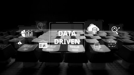 Poster - Data-driven decision-making empowers business through analytics, datum collection, and AI systems. Data driven tools support cloud data processing and data visualization across datum platforms. Muxer