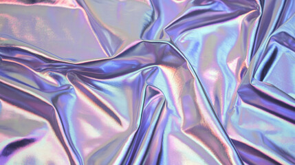 Poster - Iridescent fabric texture with holographic foil effect shimmering with light creating a sci-fi abstract surface.