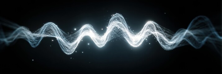 Poster - Depiction of Brainwaves as Luminous Curves in Dark Space With Left Section Remaining Clear and Distinct Among Glowing Patterns