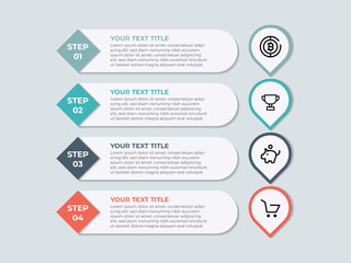Aufkleber - Business infographic template. 4 Step timeline journey. Process diagram, 4 options on white background, Infograph elements vector illustration.