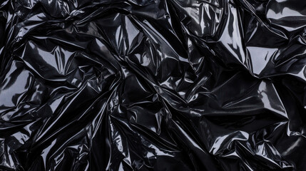 Poster - Black plastic wrap texture background with crumpled folds. Shiny dark abstract surface pattern for design element concepts.