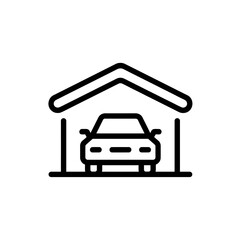 Poster - Simple Line Art of a Car Inside a Garage Depicting Car Services and Automotive Maintenance