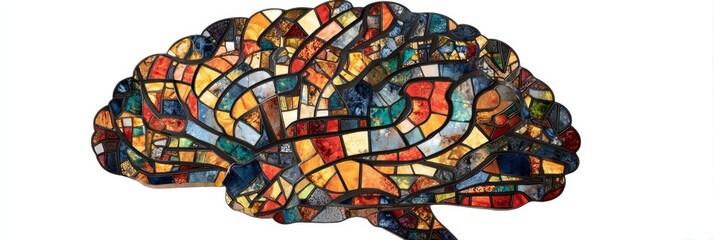 Poster - Stained Glass Brain Artwork Showcasing Vibrant Colors and Intricate Design in a Contemporary Artistic Style