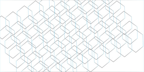 Fototapete - Seamless pattern with hexagon square cube geometric pattern shapes grid metal element texture design. abstract tiles gradient science web tech connection triangle diamond.