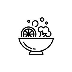 Poster - Stylized line art icon of a bowl with lemon and bubbles