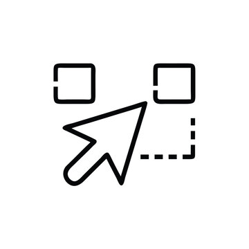 Cursor arrow pointing to two square outlines with dashed line click pointer