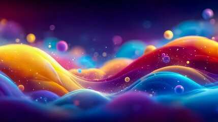 Aufkleber - Colorful, abstract painting of a wave with many different colored spheres. The painting is full of energy and movement, with the colors blending and swirling together
