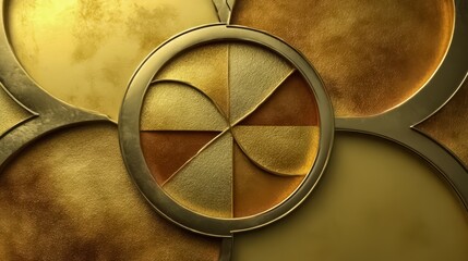 Aufkleber - Gold and brown circle with a gold and brown spiral inside. The circle is surrounded by four gold circles