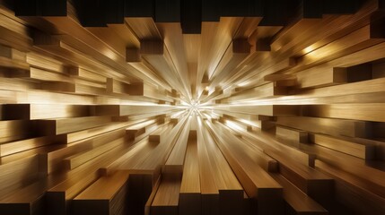 Aufkleber - Gold colored image of a room with wooden walls and a gold colored ceiling. The room is empty and the walls are made of wood