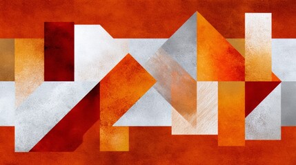 Aufkleber - Painting of a cityscape with a lot of orange and white. The painting is abstract and has a lot of different shapes and lines. The colors are bright and bold