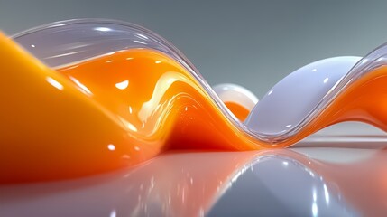 Poster - Wave of orange and white liquid with a reflective surface. The colors are bright and the wave appears to be flowing