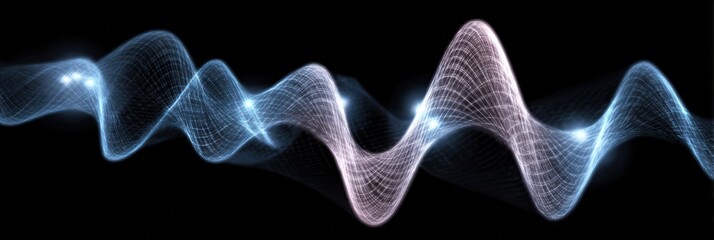 Poster - Brainwaves Illuminated as Glowing Curves in Dark Space Highlighting Neural Activity and Cognitive Patterns