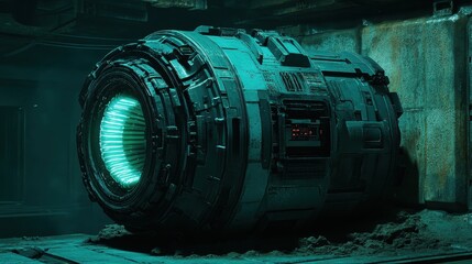 Poster - Futuristic Technology Device in Dimly Lit Industrial Setting