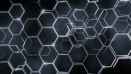 Poster - Hexagon Network: Futuristic technological abstract with interconnected glowing hexagons against a dark background. Illuminating concepts of networking, data flow, and digital innovation. 