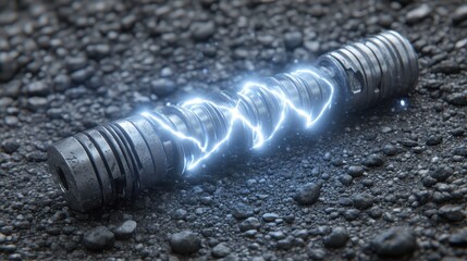 Poster - Metallic Cylinder Surrounded by Electric Energy on Rocky Surface