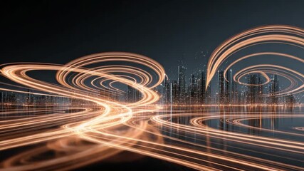 Poster - Digital City Pathways: An abstract cityscape illustration is intertwined with streaks of vibrant light, symbolizing the energy and connectivity of modern urban life.