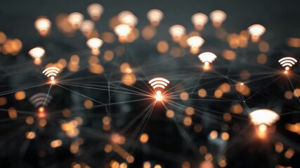 Poster - Digital Network Signals: A network of interconnected wi-fi symbols and lights, symbolizing the flow of digital communication, data, and internet connectivity.