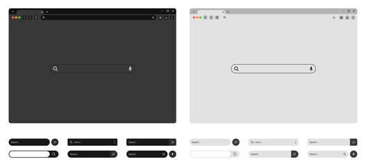 browser window website mockup template with pc, laptop, tablet, mobile frames in light, dark, and ni