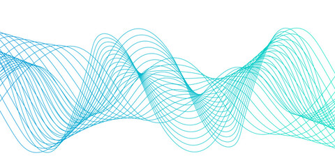 Aufkleber - Abstract curvy line art wavy flowing dynamicsound, wave, wind, information flow. Twisted curve lines and blend effect, frequency sound wave lines. Stripe isolated science digital flowing black line.