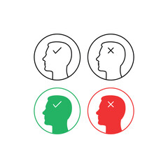 Fototapete - set of good and bad state of mind icon. simple flat linear trend modern abstract logotype graphic stroke design element isolated on white. concept of different mood choice and approved or cancellation