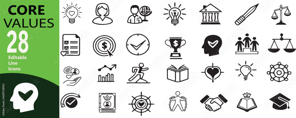 Core Values Education Icons – School, Graduation, Teacher, Student ...